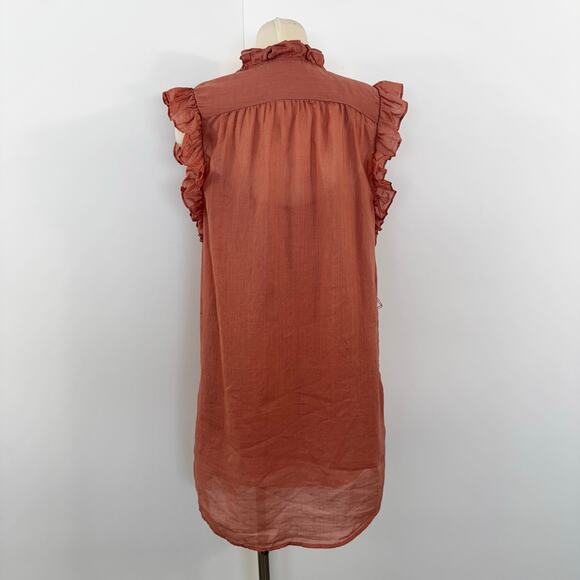 Frame Lauren Ramie Cotton Gauze Mini Dress Button-Down with Slip Terracotta XL - Picture 5 of 11